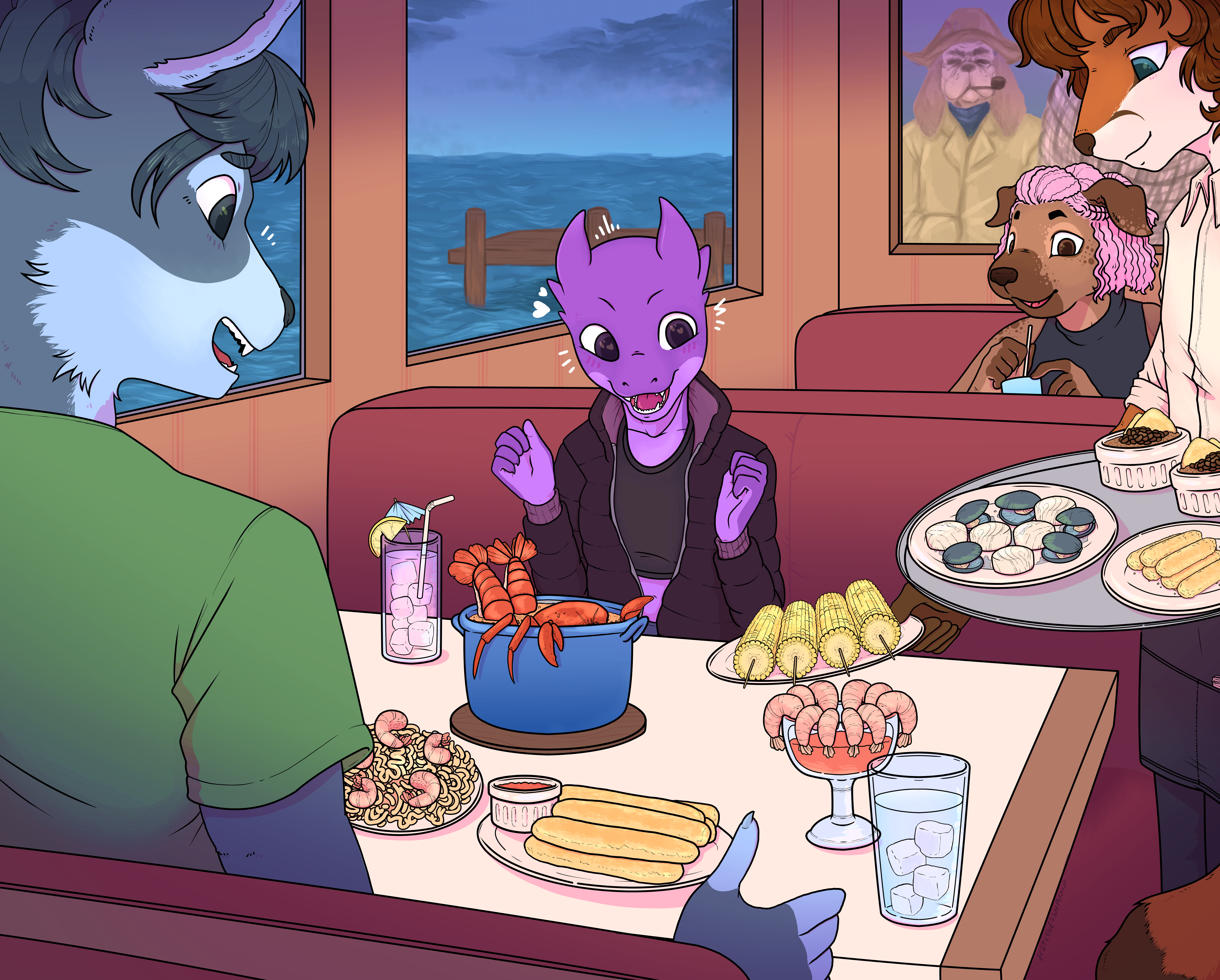 Kobold and wolf on a date commission